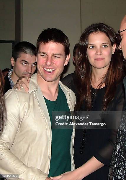 Actors Tom Cruise and Katie Holmes are seen backstage at the at the Y100.7 Jingle Ball on December 17, 2005 in Sunrise, Florida.