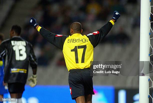 Ewerthon of Zaragoza celebrates his goal during the Primera Liga game between RCD Espanyol and Real Zaragoza, on December 18 at the Lluis Companys...