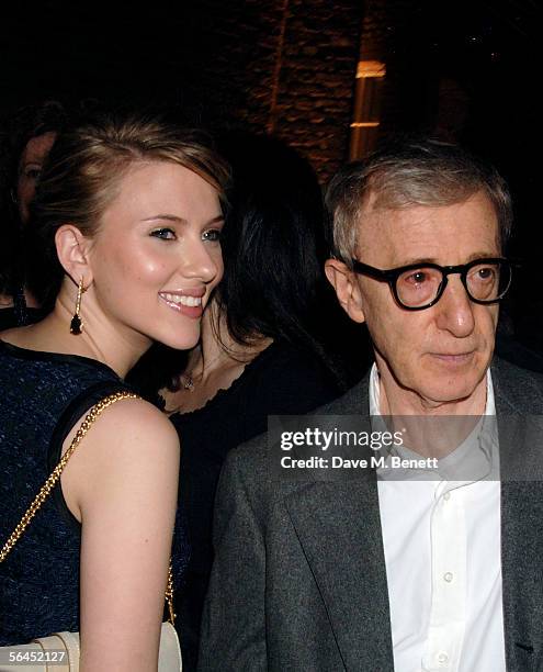 Scarlett Johansson and Woody Allen attend the after show party following the UK Premiere of "Match Point", at Asprey on December 18, 2005 in London,...