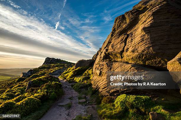 evening light at the roaches, staffordshire - leek stock pictures, royalty-free photos & images