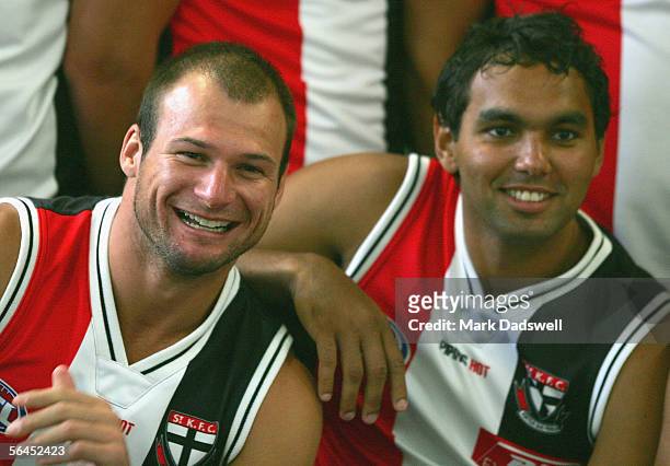 Aaron Hamill and Xavier Clarke of the Saints during the St Kilda team photo session at the Moorabin Ground December 19, 2005 in Melbourne, Australia.