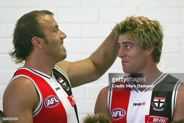 Fraser Gehrig and Sam Fisher of the Saints during the St Kilda team photo session at the Moorabin Ground December 19, 2005 in Melbourne, Australia.