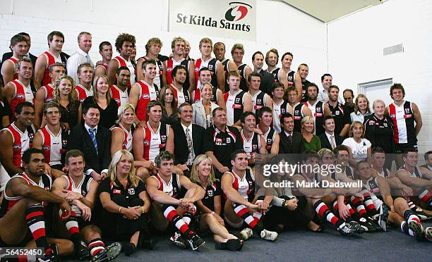 St Kilda players and administration staff pose during the St Kilda team photo session at the Moorabin Ground December 19, 2005 in Melbourne,...