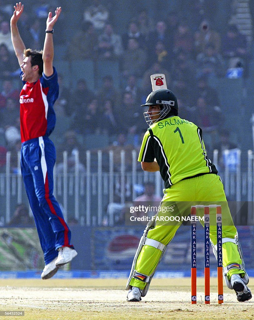 England bowler James Anderson (L) unsucc