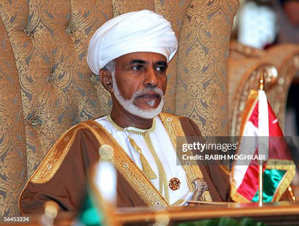 Abu Dhabi, UNITED ARAB EMIRATES: Sultan Qaboos of Oman attends the final session of the 26th annual summit of the Gulf Cooperation Council in Abu...