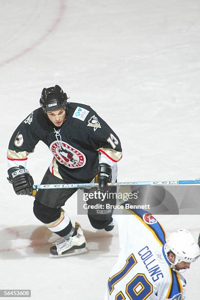 Canadian professional hockey player Daniel Carcillo of the Wilkes-Barre/Scranton Penguins on the ice during a game against the Bridgeport Sound...