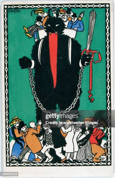 Krampus -Figure. Felicitation Card. Postcard by the Viennese Werkstaette, Number 247. Colour Lithography by Josef von Diveky. Around 1910....