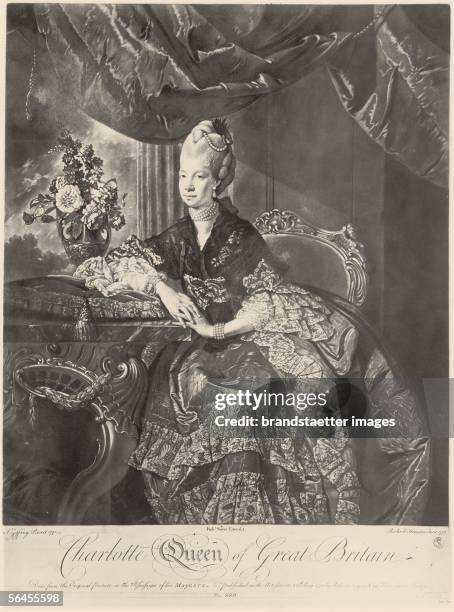 Charlotte Sophie Queen of England, wife of King George III. Etching by Houston Richard, around 1771. [Charlotte Sophie Koenigin von England, Gemahlin...