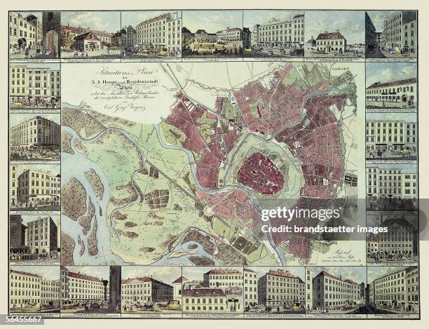 Map of Vienna. Colour Lithography, 1827. [Landkarte Wien: Situations-Plan der k.k. Haupt- und Residenzstadt Wien nebst den Ansichten von...