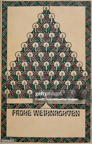 Merry Christmas. Christmas card with stylized Christmas tree. Wiener Werkstaette post card, no. 41. Coloured lithograph, about 1907. [Frohe...