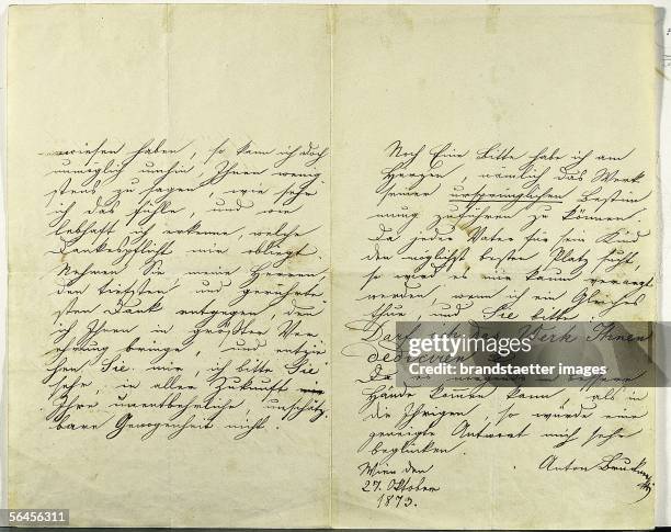 Letter by Anton Bruckner. Vienna, 1873. [Darf ich das Werk Ihnen dediciren : Eh. Brief von Anton Bruckner. Wien, den 27. Oktober 1873.]