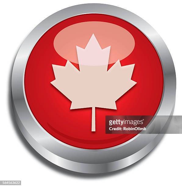 shiny canadian maple leaf button - canadian maple leaf icon stock illustrations