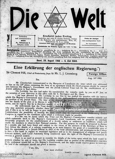 "Eine Eklaerung der englischen Regierung" - A declaration of the english government. In this article for the newspaper "Die Welt" Theodor Herzl...