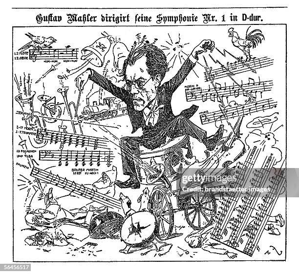 Caricature of Gustav Mahler. Conducts his Symphony no. 1 n D-dur. From" Illustriertes Wiener Extrablatt". 25th of November 1900. [Gustav Mahler...