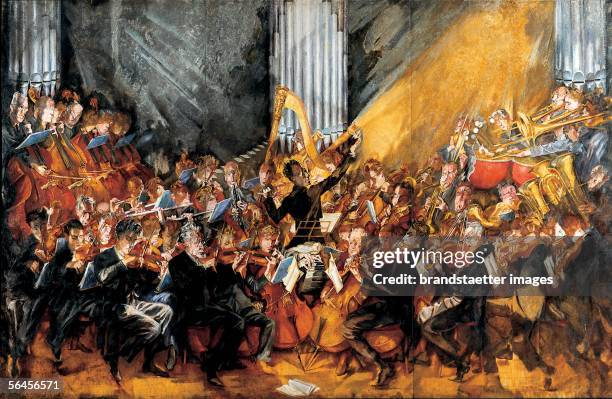 The orchestra. Gustav Mahler conducting the Vienna Philharmonic Orchestra. Oil on Canvas. By Max Oppenheimer . 1935-1952. [Max Oppenheimer . Das...