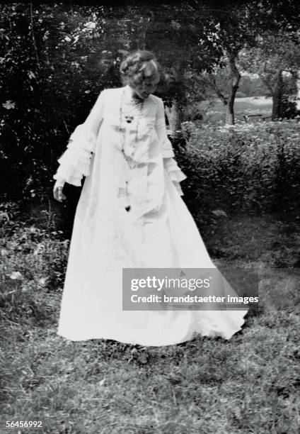 Emilie Floege in a dress designed by Gustav Klimt. Photography taken at the Attersee. 1906. [Emilie Floege in einem von Gustav Klimt entworfenen...