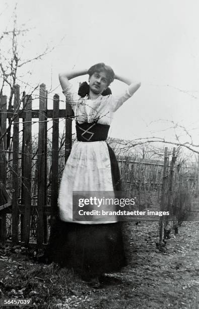 Melanie Schiele , Egon Schiele?s older sister, in dirndl dress, photography by Egon Schiele, about 1904. [Melanie Schiele , die aeltere Schwester...