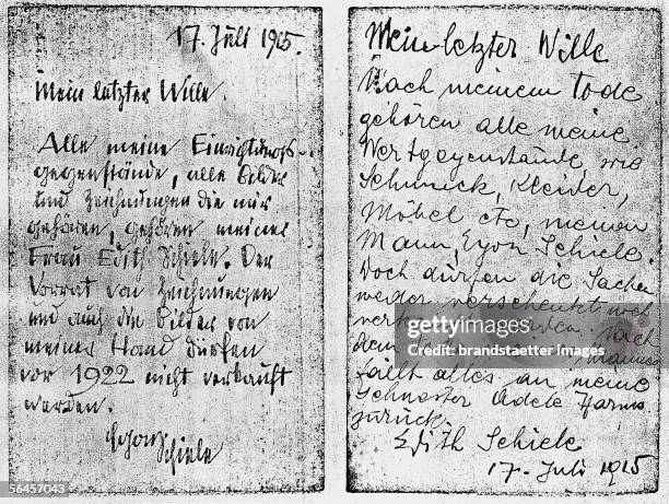 Last will of Egon Schiele and his wife Edith. July 17th, 1915. [Gegenseitiges Testament von Egon und Edith Schiele vom 17. Juli 1915. Egon Schieles...