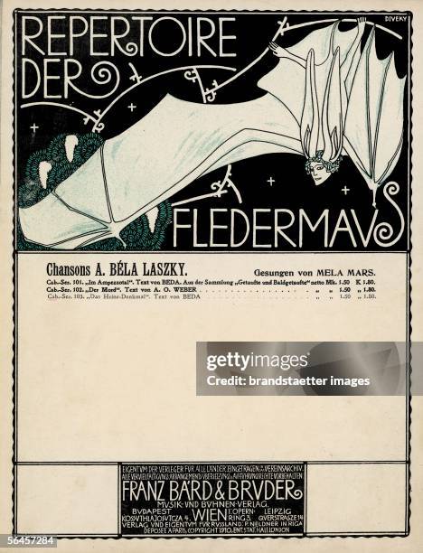 Cabaret Fledermaus . Cover of a musical notation book. Chansons by A. Bela Laszky, interpreted by Mela Mars, lyrics by Beda and A.O. Weber. Music...