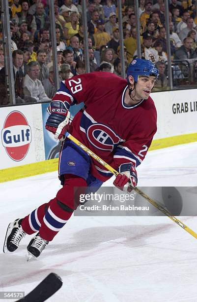 Left wing Gino Odjick of the Montreal Canadiens skates up ice against the Boston Bruins during game 5 of the Stanley Cup play-offs at the Fleet...