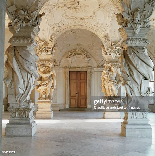 Vienna: Castle Belvedere, summer palace of Prince Eugene of Savoy, built by Johann Lukas von Hildebrandt between 1721 to 1723. Sala Terrena in the...