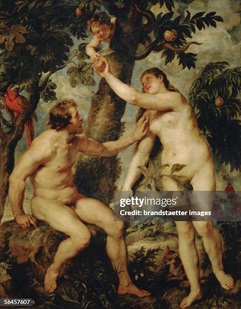 Adam and Eve; a rather free copy of the painting by Titian . Rubens copied the Titian painting during his second stay in Spain 1628-1629. Canvas, 237...