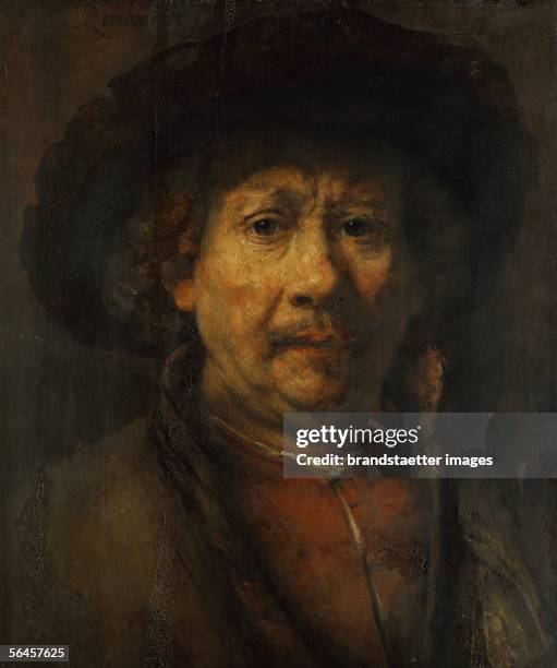 Rembrandt, self-portrait. Canvas. Around 1657. [Selbstportrait von Rembarndt . Oel/Holz. Um 1657. 48,8 x 40,6 cm. Inv. 414.]