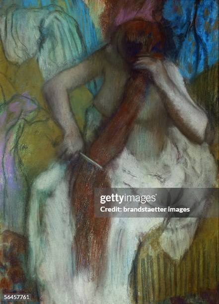 Femme se paignant - woman combing her hair, 1890-92. R.F. 1942-15. [Femme se paignant-Junge Frau beim Kaemmen der Haare. Gemaelde. 1890/92]