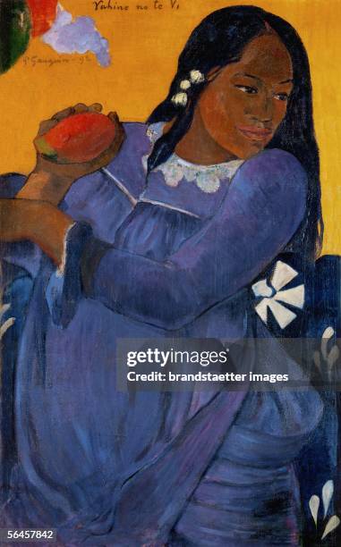 Vahine no te vi . A blue-clad woman with mango. Portrait, 1892. 72,7 x 44,5 cm. Museum of Art, Baltimore, USA. [Vahine no te vi. Frau in blauem Kleid...