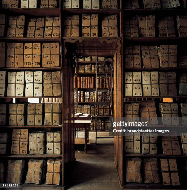 "The Hofkammerarchiv"-archive of the Habsburg monrachy with original interieur from the 19th century. Photograqphy. [Wien: Das Hofkammerarchiv in...