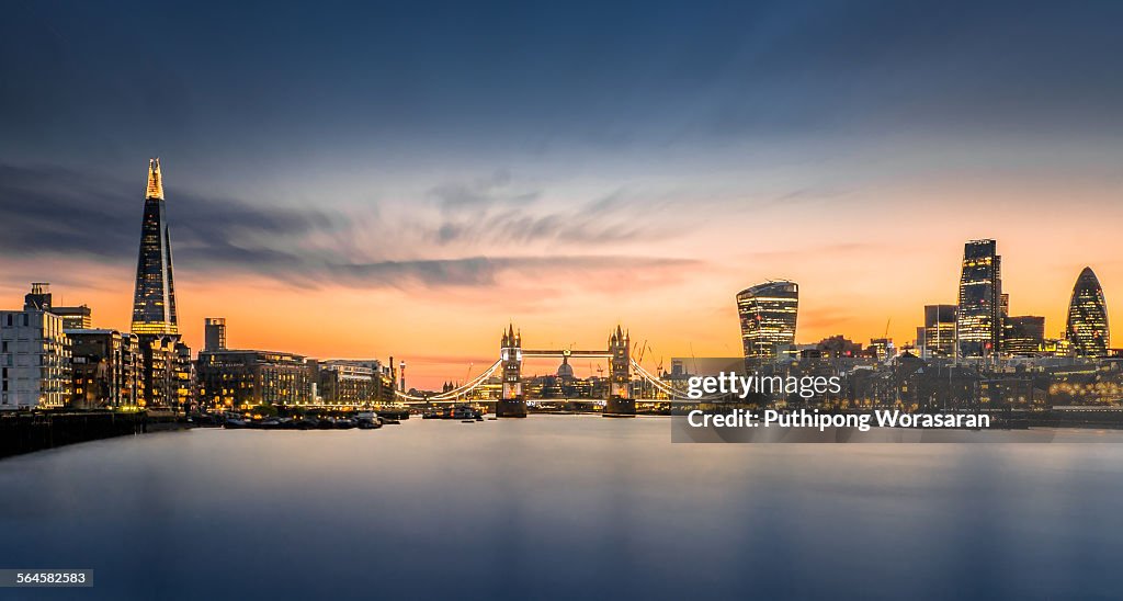 The city of London in sunset scene