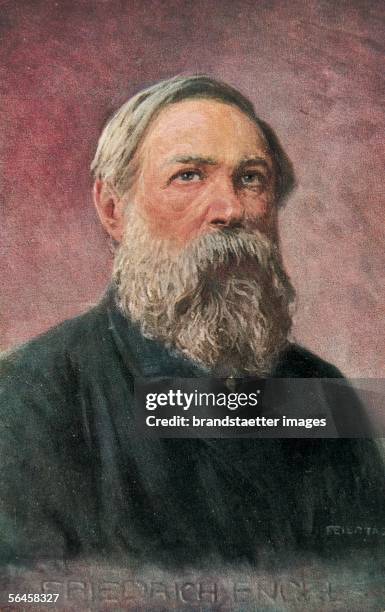 Portrait of Friedrich Engels. Around 1910. Coloured Postcard. [Portrait Friedrich Engels. Um 1910. Farbpostkarte.]