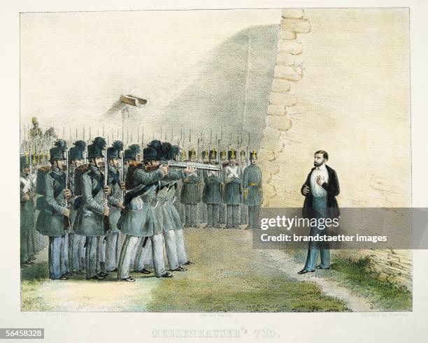 Messenhauser's death: Execution of the chief commandant of the national guard, Wenzel Messenhauser, on the 22nd of November, 1848. Colour Lithography...