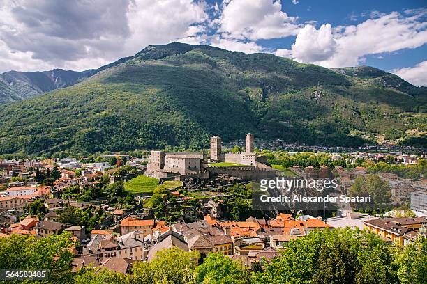 view over castelgrande, bellinzona, switzerland - ticino canton stock pictures, royalty-free photos & images