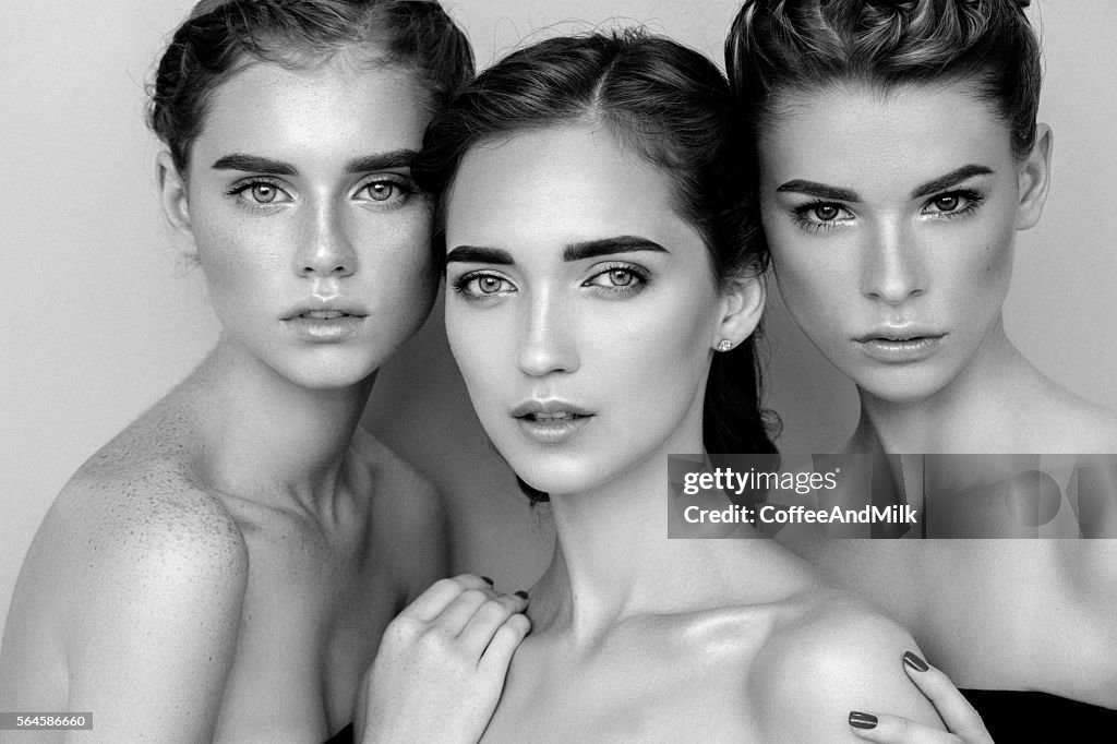 Three beautiful girls with a natural make-up