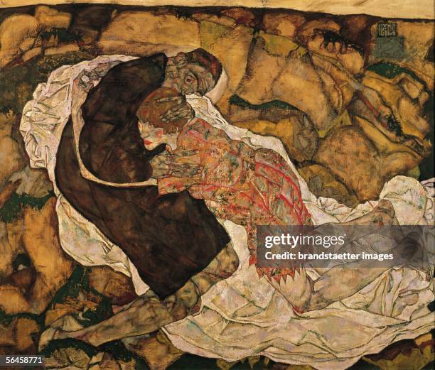 Death and Maiden . 1915. Oil on Canvas by Egon Schiele. 150 x 180 cm. [Tod und Maedchen . 1915. Oel auf Leinwand. 150 x 180 cm.]
