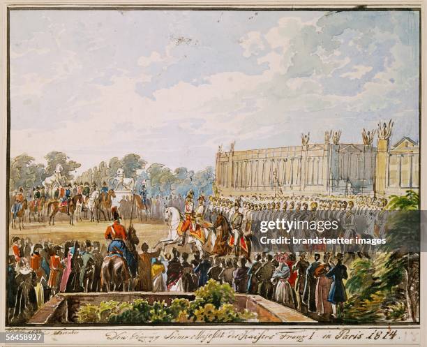 Emperor Franz I enters Paris with the Allied leaders on March 31, 1814. Painted 1832. Watercolour, pen and ink, 24 x 29,5 cm. Inv.22.681. [Kaiser...