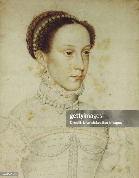 Mary Stuart, Queen of the Scots . Crayon . By Jean Clouet. [Mary Stuart, Koenigin der Schotten . Kreide. 1559. Von Jean Clouet.]