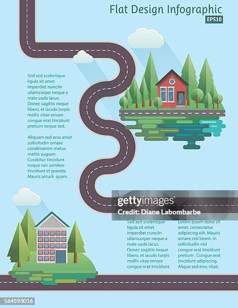 flat design house infographic - road infographic stock illustrations