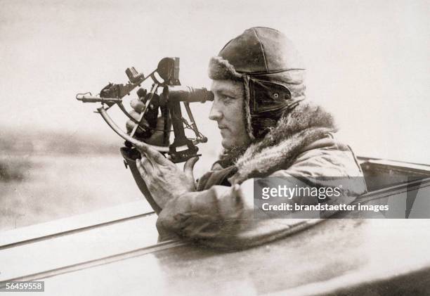 Richard Byrd , American admiral and explorer, with his sextant on bord of the "City of New York" on his Antarctica expedition. Antarctica....
