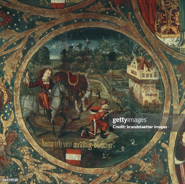 Genealogical tree of the Babenbergers: Round picture of a Babenberger duke from the centerpiece of the painting by Hans Part et al. , which was...