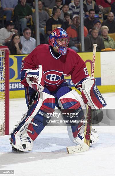 Goaltender Jose Theodore of the Montreal Canadiens in goal against the Boston Bruins during game 5 of the Stanley Cup play-offs at the Fleet Center...