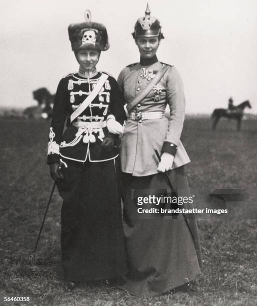 Crown Princess Cecilie of Prussia and Princess Viktoria-Luise as regiment holders of Prussian regiments. Photography, around 1910. [Kronprinzessin...