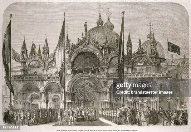 Emperor Franz Joseph of Austria and his wife Elisabeth in front of St. Mark?s Basilica near Palazzo reale in Venice on the 25th of november 1856....