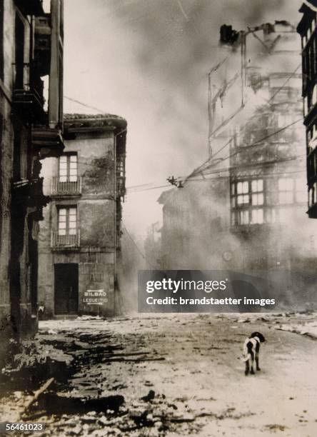 Spanish civil war: Guernica, Basque country, bombed by the German legion Condor, in the front a lonely dog. Photography. 1937. [Spanischer...