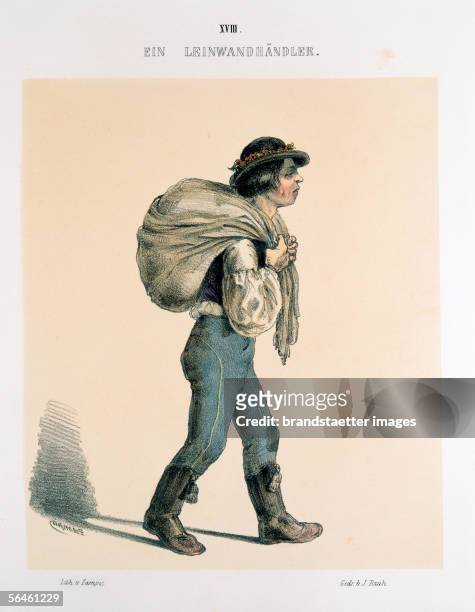 Canvas merchant. Man in Hungarian costume with boots and canvas bag. From: Viennese characters in figurative illustrations. . Publisher L.T. Neumann:...