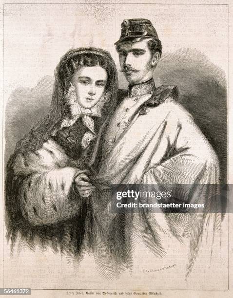 The Imperial couple Emperor Franz Joseph and Empress Elisabeth travelling Italy. Supplement to "Illustrirten Zeitung", No. 705, 3.1.1857. News paper...