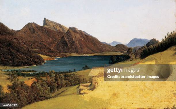 The lake Fuschel with the Schafberg. Oil on wood. By Ferdinand Georg Waldmueller, around 1835. [Der Fuschlsee mit dem Schafberg. Oel auf Holz, um...