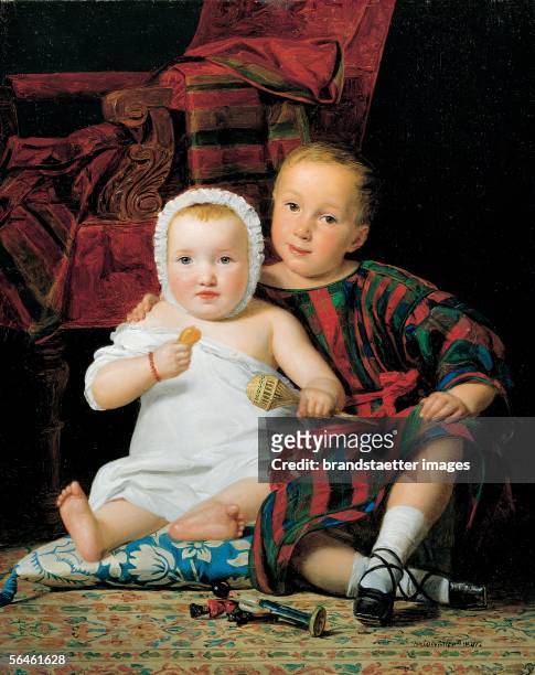 Two sitting children. Oil on wood. 1841. [Bildnis zweier sitzender Kinder. Oel auf Holz,1841.]