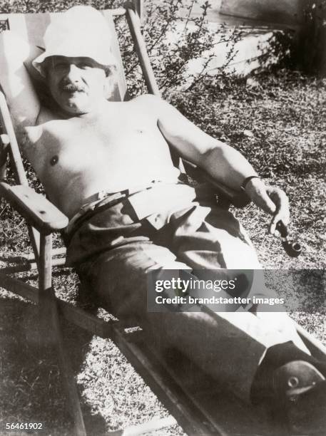 Albert Einstein sunbathing. Germany. Photography. 1932. [Albert Einstein beim Sonnenbaden. Deutschland. Photographie. 1932]